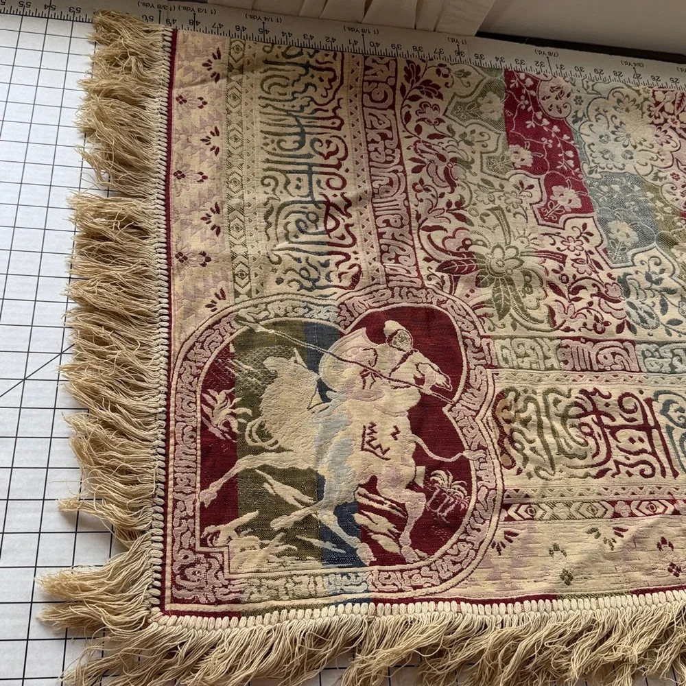 Vintage Woven Tapestry Throw / Wall Hanging – Warrior on Camel & Palm Trees– MCM